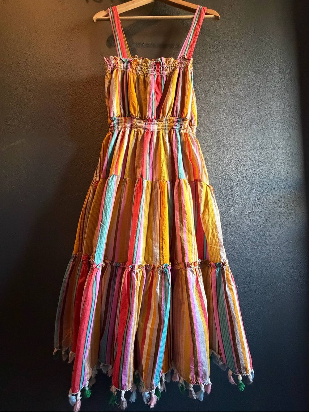 Tahari Multicolor Striped Tiered Sundress - Yellow, Pink & Blue